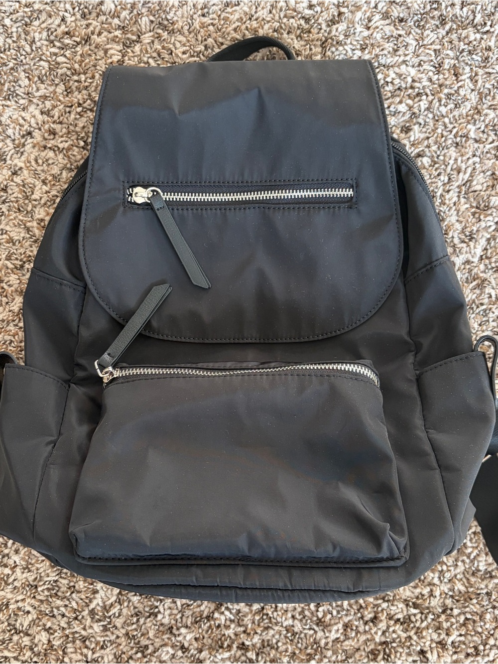 Madden Girl Black Nylon Backpack with Front Zip Pocket